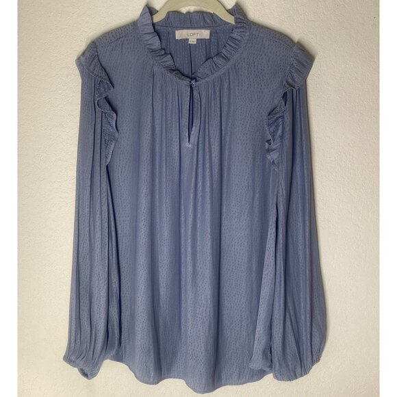 LOFT Tops - Loft Top Womens XL Blue Ruffled‎ Long Sleeve Blouse Relaxed Casual Boho